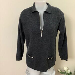 Vintage ADOLFO Wool Quarter- Zip Sweater Sz L 36-38 bust